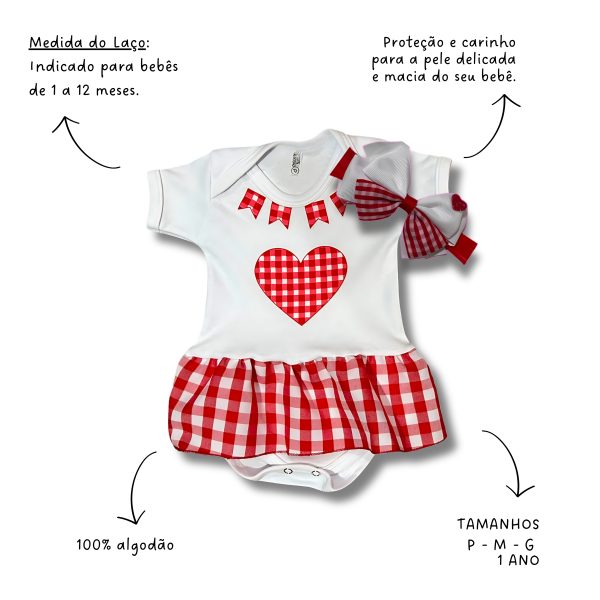 KIT BODY CORAÇÃO VERMELHO+LAÇO