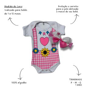 KIT BODY CORAÇÃO ROSA+LAÇO