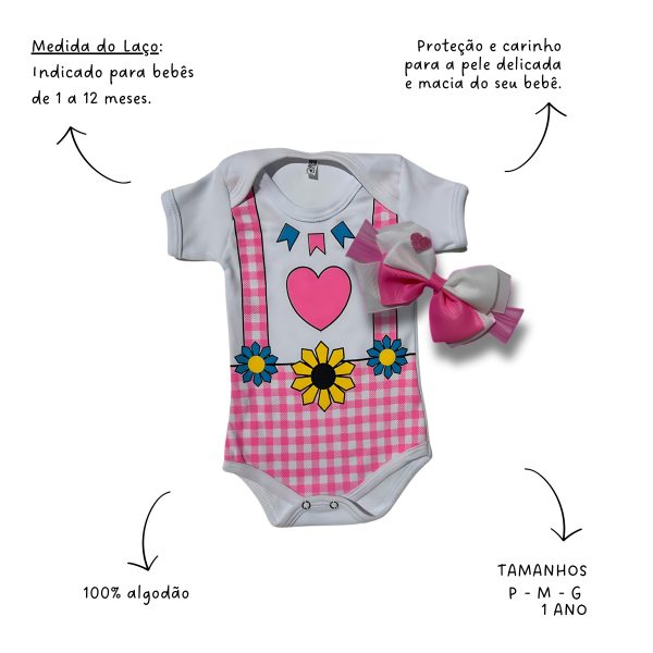KIT BODY CORAÇÃO ROSA+LAÇO