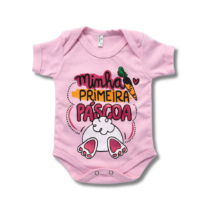 Body Minha Primeira Páscoa Pata Coelho Rosa