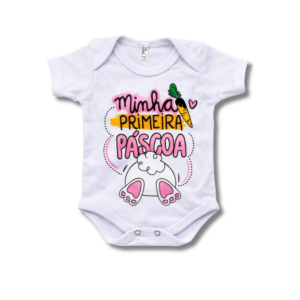 Body Minha Primeira Páscoa Pata Coelho Branco e Rosa