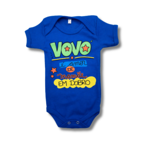 Body Vovo é Amor de Mãe em Dobro Azul Unissex