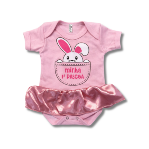 Body Saia Coelho Minha Primeira Páscoa Rosa