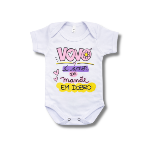 Body Vovo é Amor de Mãe em Dobro Branco e Rosa